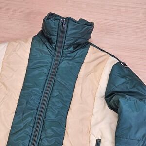 Windbreaker Puffer Jacket Women M Green Ivory Colorblock Vintage Insulated Retro